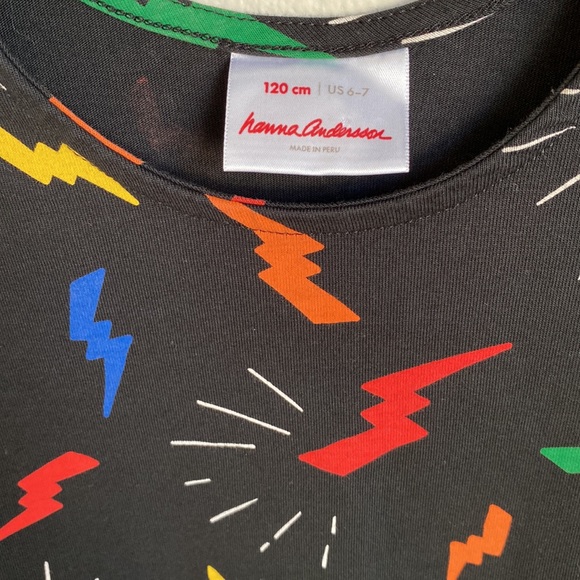 Hanna Andersson Lightning Bolt Pattern Long Sleeves Black Cotton Dress Sz 6-7 - Picture 2 of 7